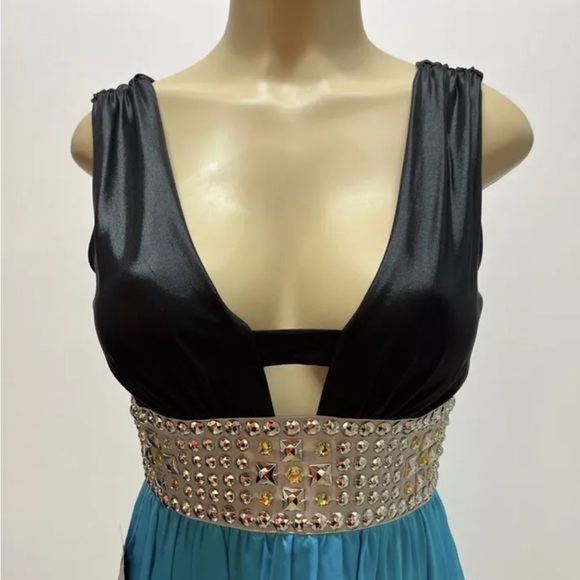 BEBE Brody Silk Embellished Colorblock Dress - Picture 3 of 3